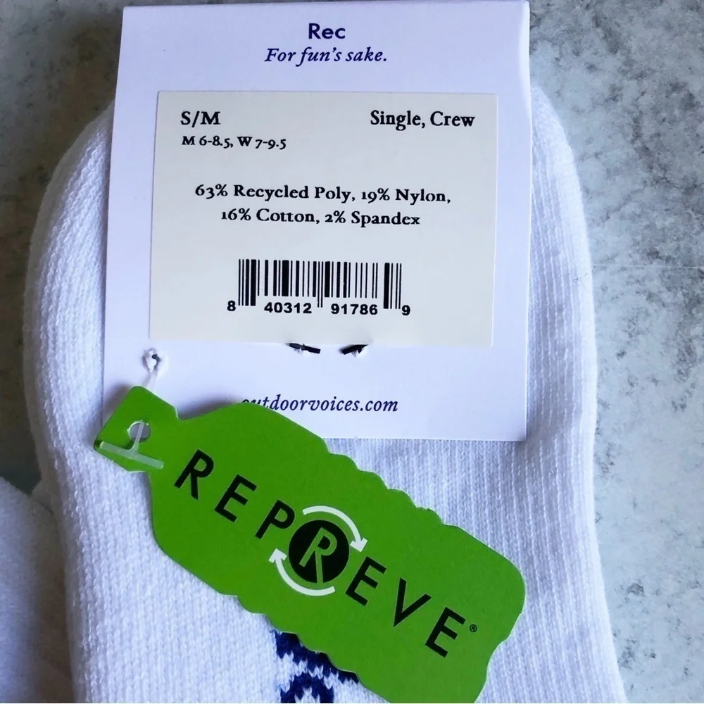 Outdoor Voices Crew Sock White Blue Single Unisex